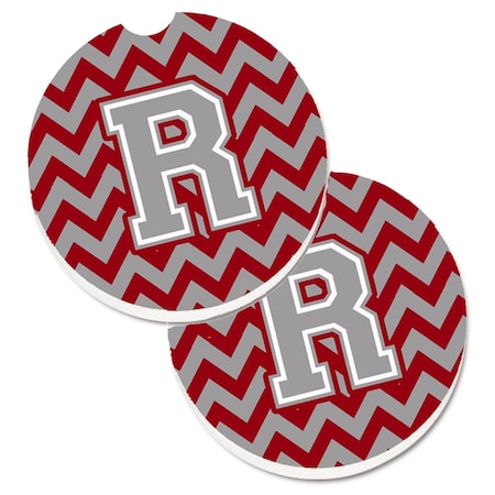 Carolines Treasures Letter R Chevron Crimson and Grey Set of 2 Cup Holder Car Coaster CJ1043-RCARC